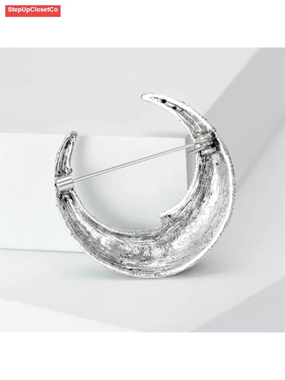 Vintage Rhinestone Crescent Moon Brooch Pin for Dresses Suits Hats Bags Jewelry